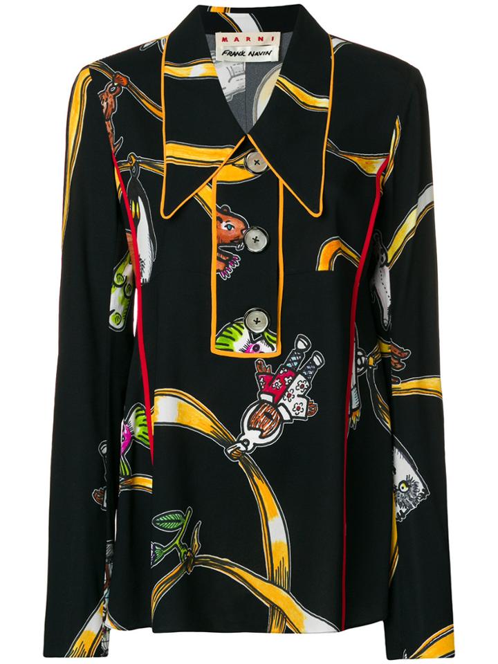 Marni Printed Dog Ear Collar Shirt - Black