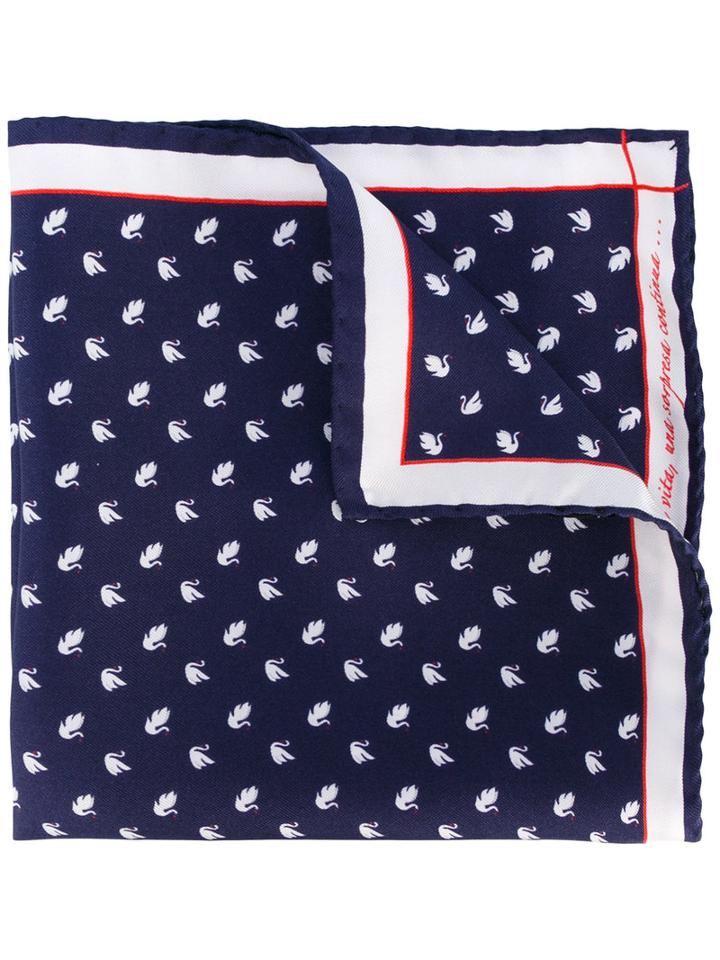 Fefè - Swan Print Pocket Square - Men - Silk - One Size, Blue, Silk