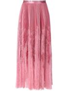 Alexander Mcqueen Pleated Lace Panel Skirt, Women's, Size: 40, Pink/purple, Silk/polyamide/viscose