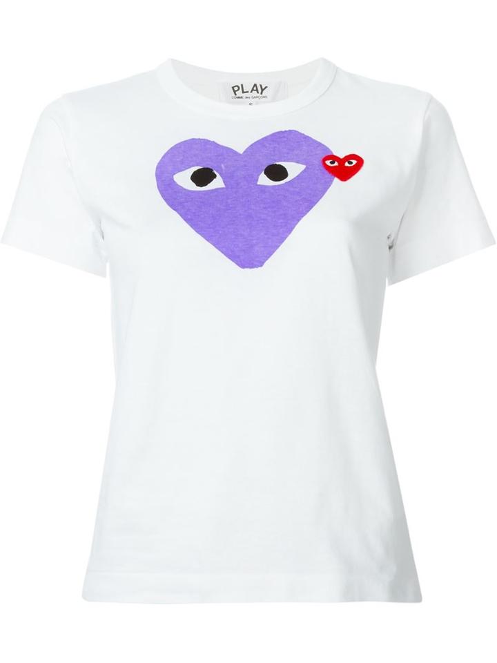 Comme Des Garçons Play Heart Print T-shirt, Women's, Size: Large, White, Cotton