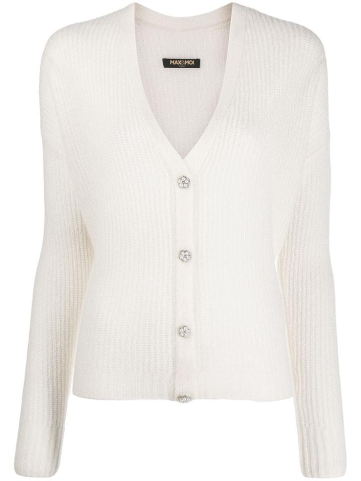 Max & Moi V-neck Fine Knit Cardigan - Neutrals
