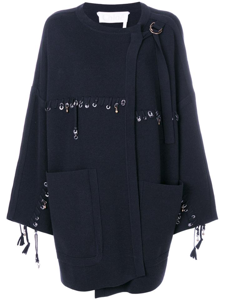 Chloé Hoop Embellished Wrap Cardigan - Blue