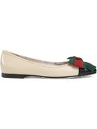 Gucci Leather Ballet Flat With Web Bow - Nude & Neutrals