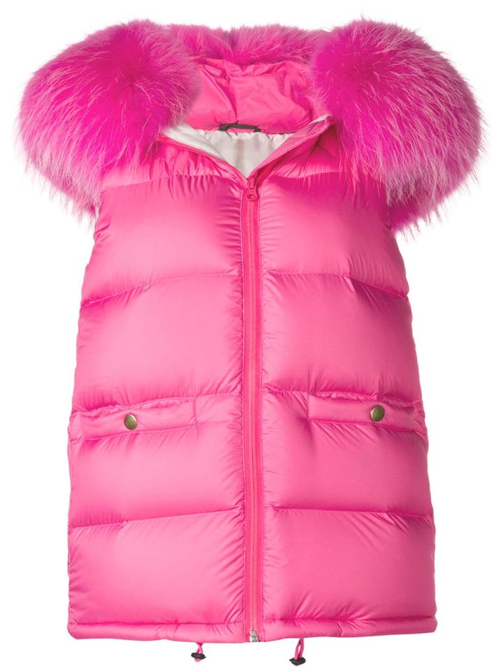 Mr & Mrs Italy Fur-trim Padded Gilet - Pink & Purple