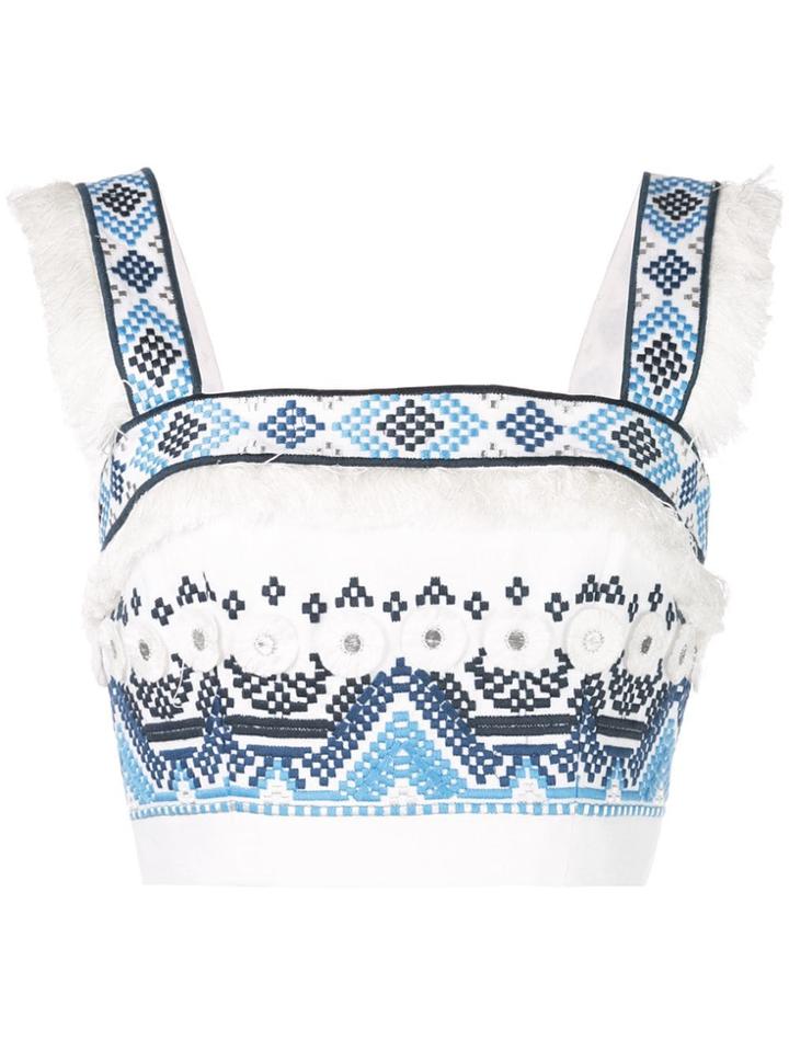 Alexis Cropped Embroidered Top - White