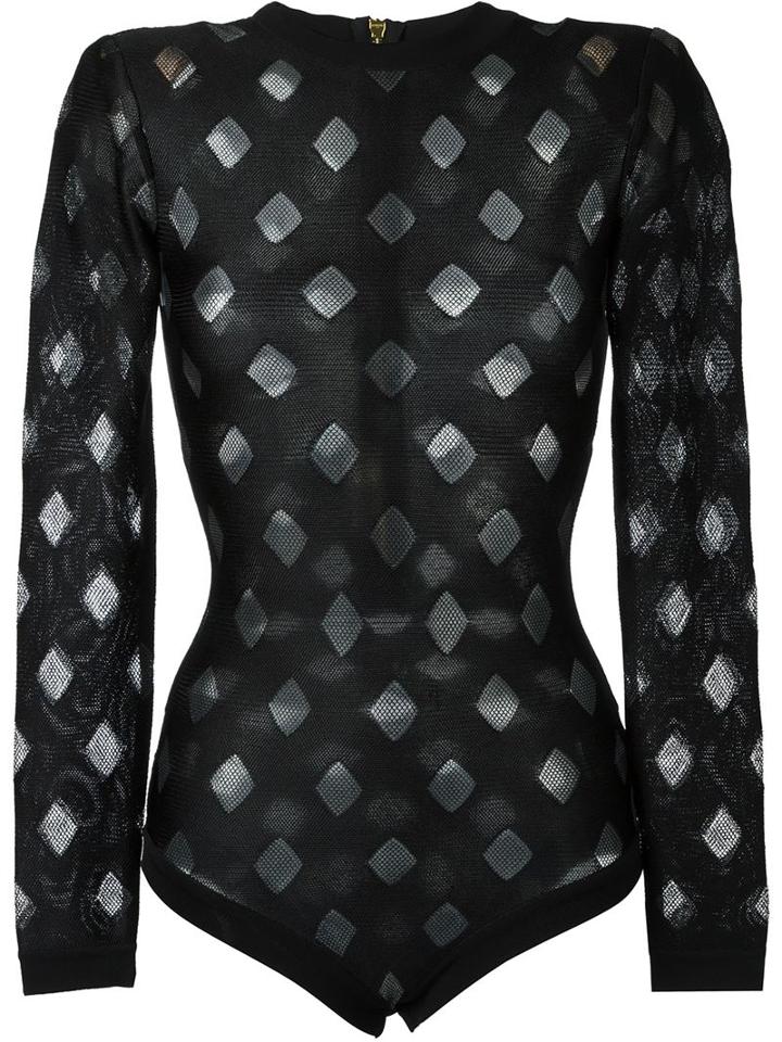 Balmain Checked Bodysuit, Women's, Size: 38, Polyamide/viscose