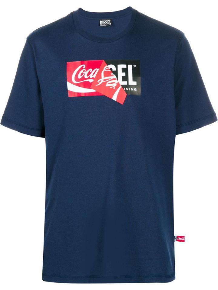 Diesel Recycled Fabric T-shirt With Doublelogo Print - Blue