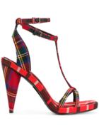 Burberry Checked Plaid Sandals - Red