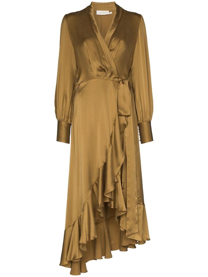 Zimmermann Asymmetric Midi Wrap Dress - Green