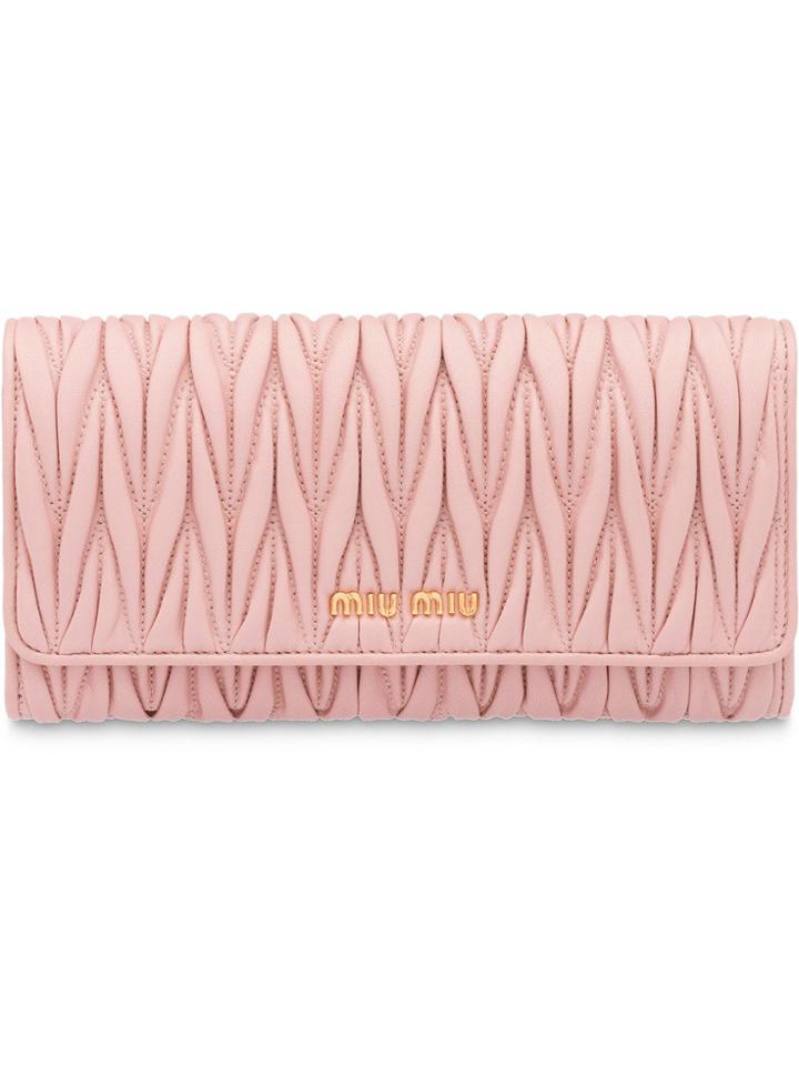 Miu Miu Matelassé Flap Wallet - Pink