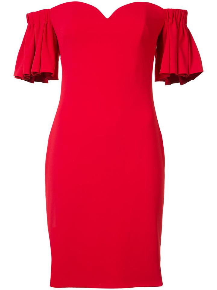 Badgley Mischka Ruffled Off-shoulders Fitted Dress, Women's, Size: 6, Red, Polyester/spandex/elastane