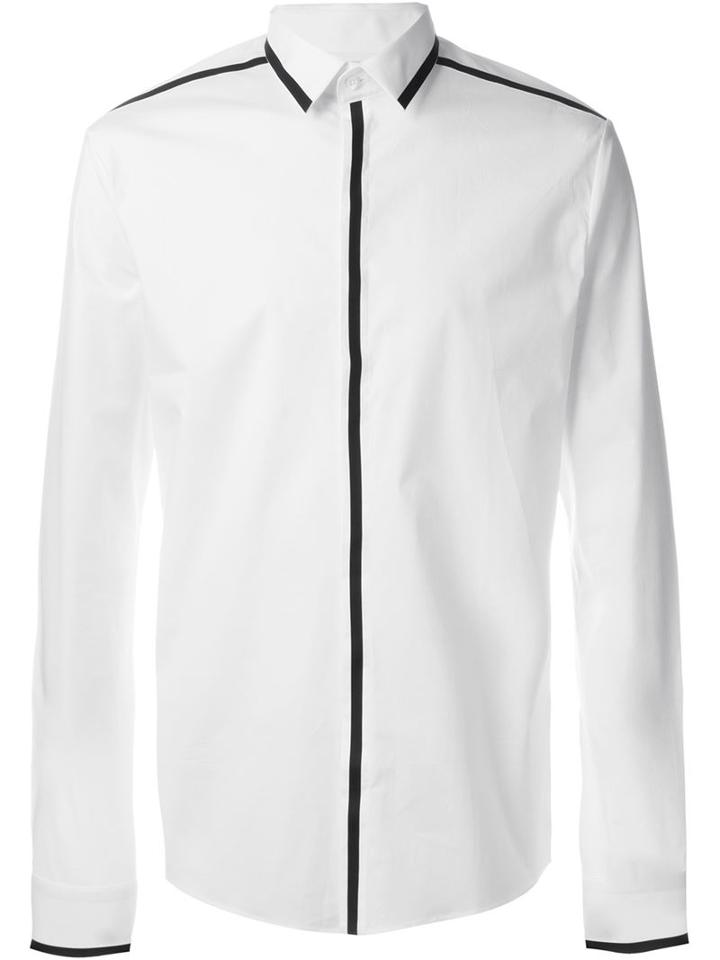 Les Hommes Trim Detail Button Down Shirt, Men's, Size: 54, White, Cotton/spandex/elastane