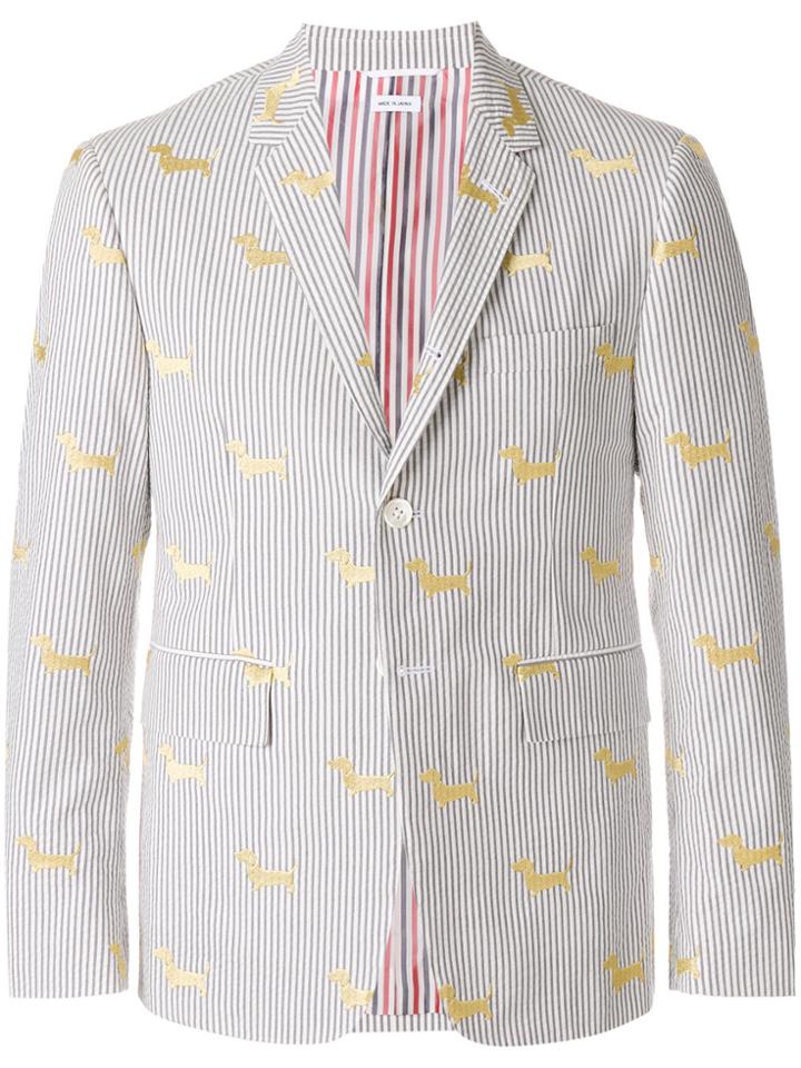 Thom Browne Hector Embroidery Striped Blazer - Grey