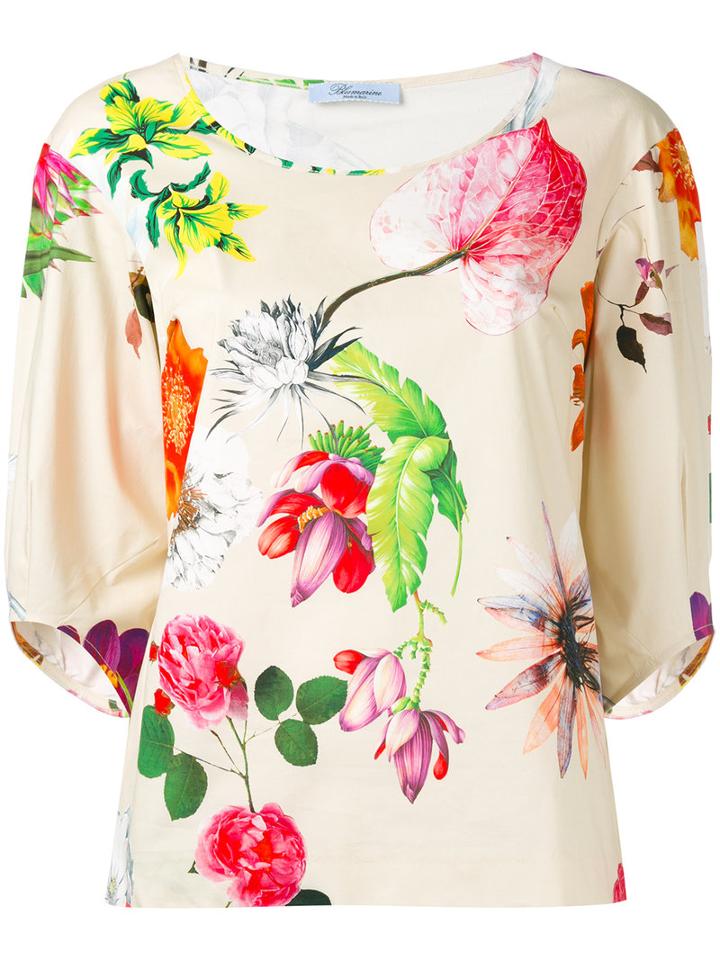 Blumarine - Floral Print Blouse - Women - Cotton/spandex/elastane - 44, Nude/neutrals, Cotton/spandex/elastane
