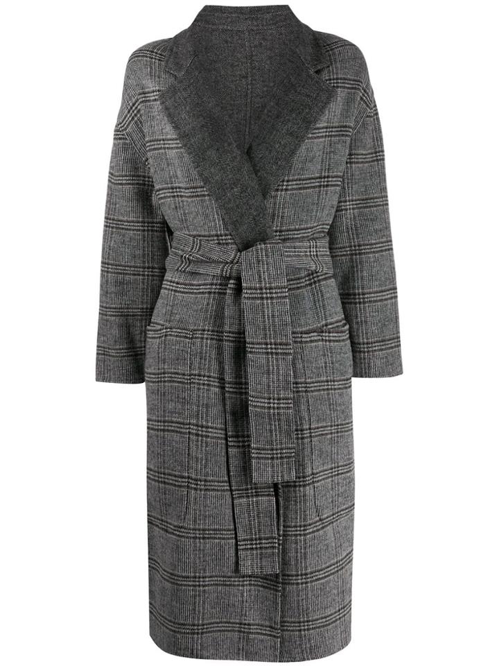 Twin-set Plaid Check Coat - Grey