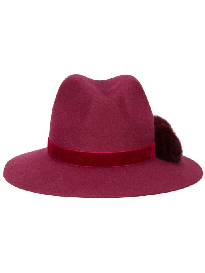 Yosuzi Burgundy Valentina Pom Pom Fedora Hat - Red
