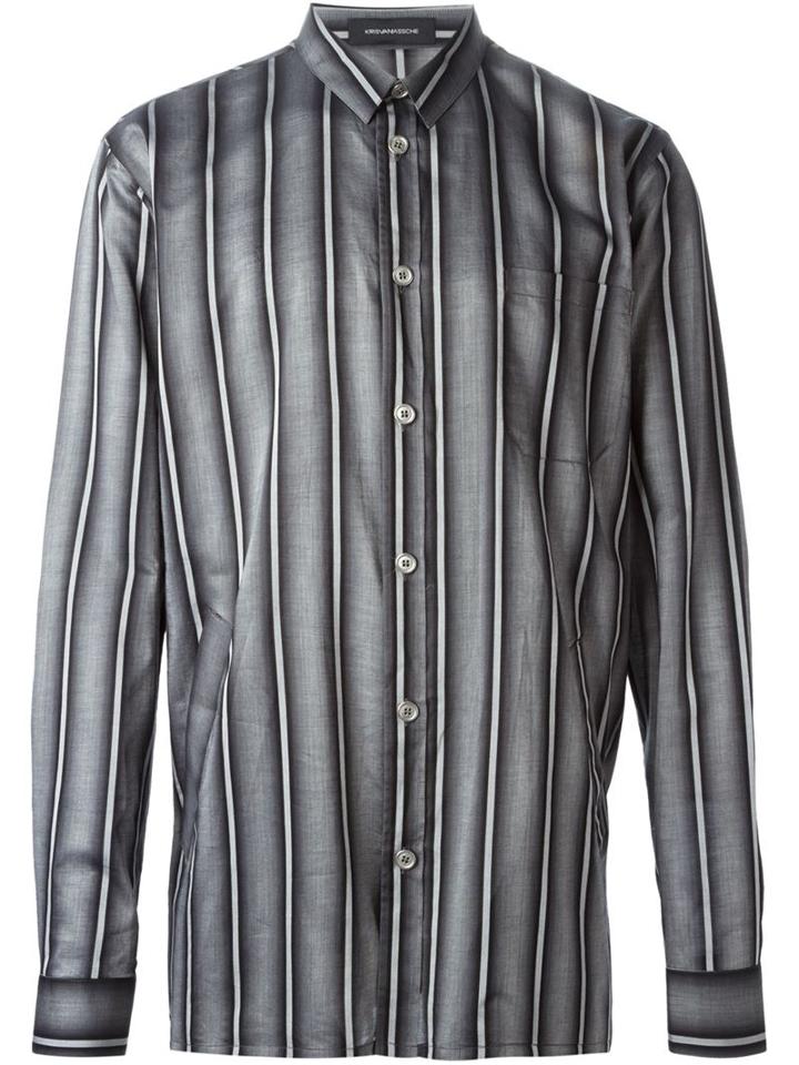 Kris Van Assche Striped Shirt, Men's, Size: 48, Grey, Cotton