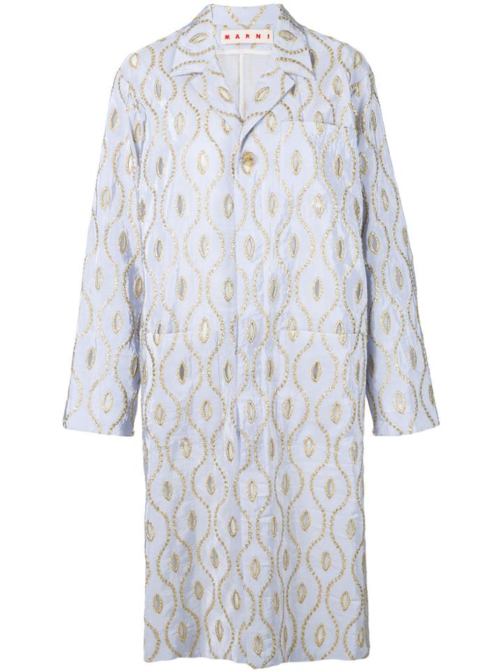 Marni Embroidered Long Coat - Blue