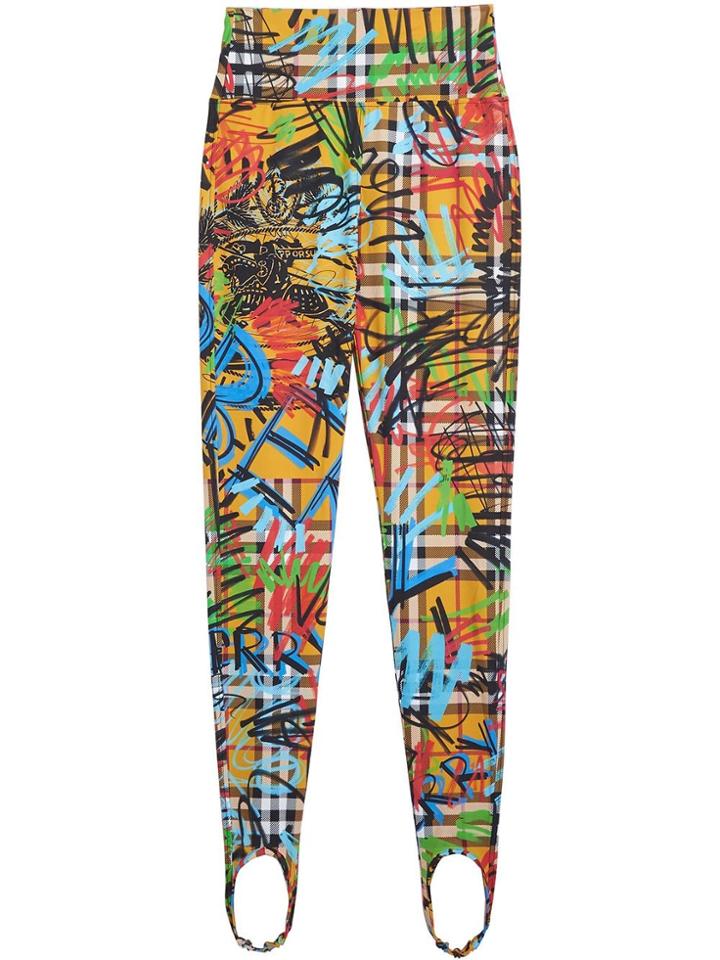 Burberry Graffiti Print Vintage Check Leggings - Yellow & Orange