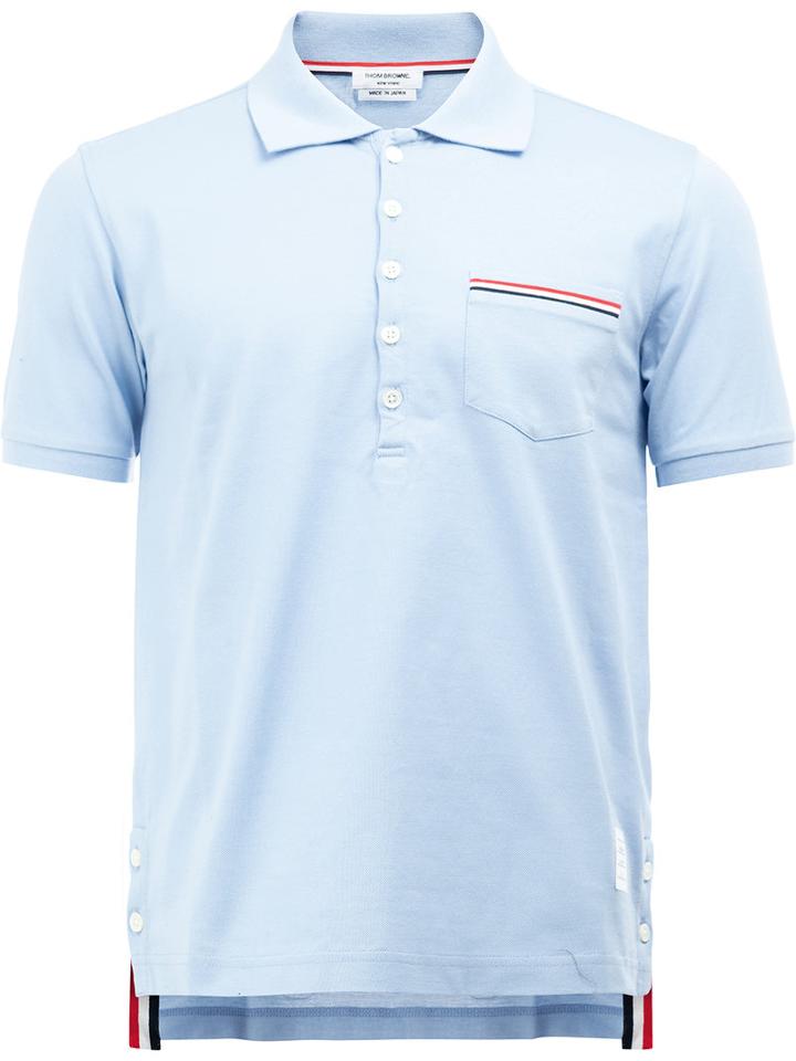 Thom Browne Striped Trim Polo Shirt, Men's, Size: 2, Blue, Cotton/nylon/polyurethane