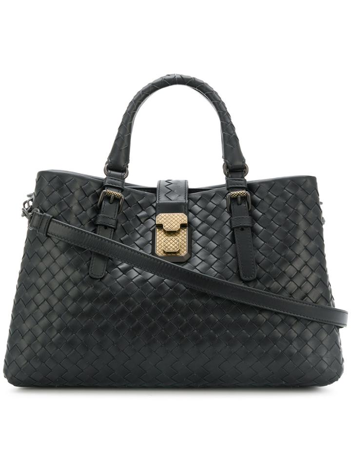 Bottega Veneta Medium Intrecciato Roma Bag - Black