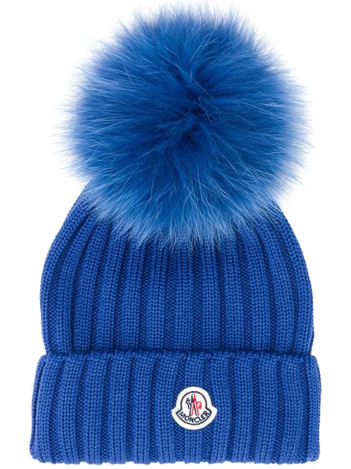 Moncler Ribbed Pompom Beanie - Blue