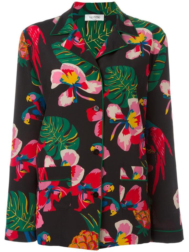 Valentino Tropical Print Pyjama Top, Women's, Size: Medium, Black, Silk