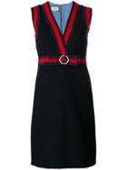 Gucci Stripe Border And Bow Detail Knit Dress - Blue