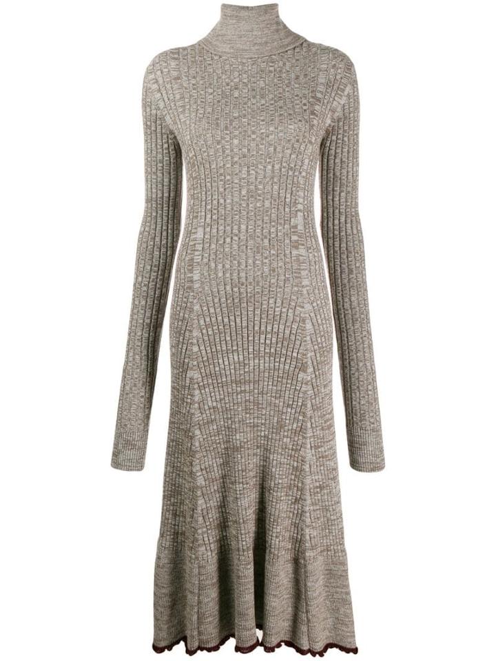 Jil Sander Rollneck Ribbed Midi Dress - Neutrals