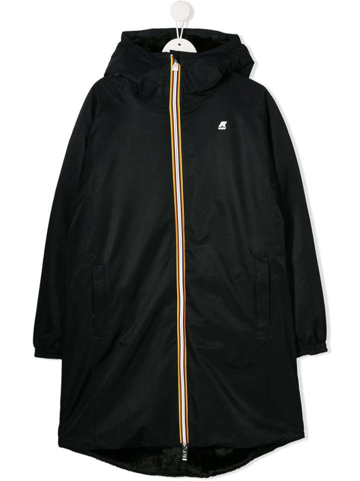 K Way Kids Teen Zipped Hooded Coat - Black