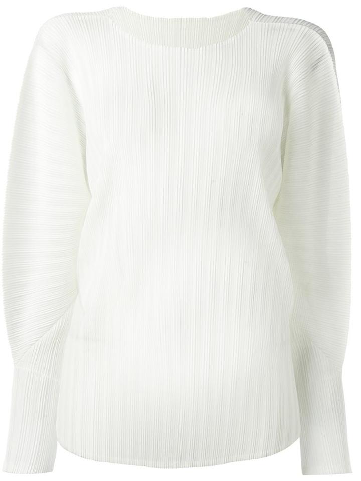 Pleats Please By Issey Miyake Pleated Sheer Blouse, Women's, Size: V, Nude/neutrals, Polyester