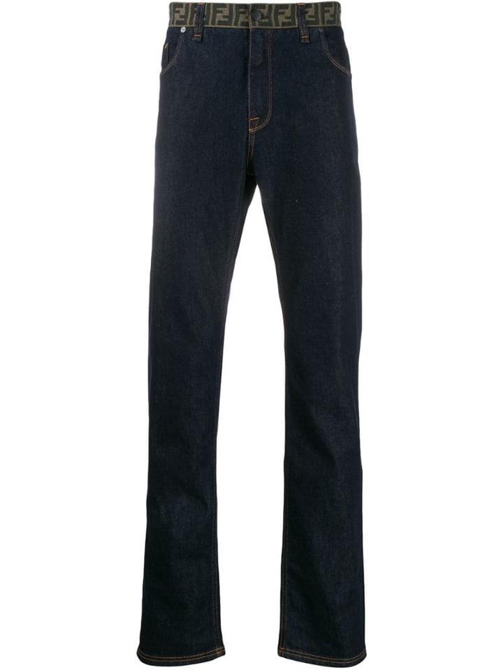 Fendi Monogram Waist Straight Jeans - Blue