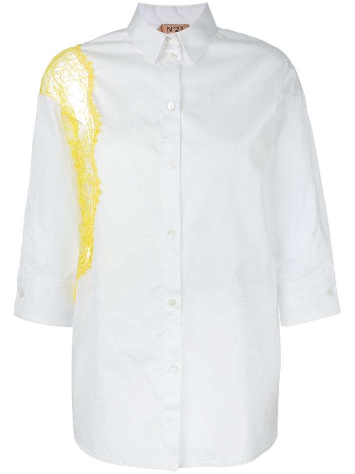 No21 Lace Panel Oversized Shirt, Women's, Size: 40, White, Cotton