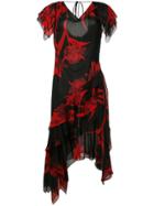 Roberto Cavalli Draped Ruffle Midi Dress - Black