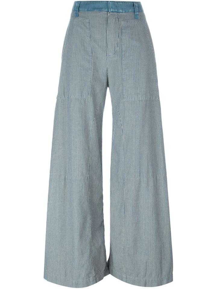 Chloé Striped Light Denim Wide Leg Trousers, Women's, Size: 36, Blue, Cotton