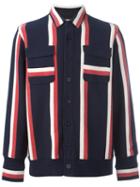 Sacai Striped Shirt Jacket, Men's, Size: 4, Blue, Linen/flax/nylon/cupro/wool