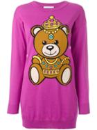 Moschino - Bear Intarsia Jumper - Women - Cotton - Xxs, Pink/purple, Cotton