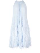 Oscar De La Renta Feather-embroidered Pleated Dress - Blue