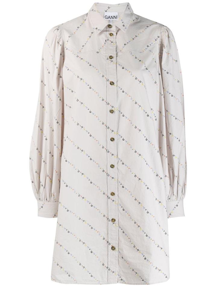 Ganni Oversized Floral Print Shirt - Grey
