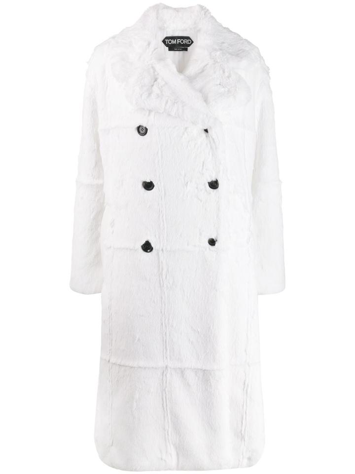 Tom Ford Faux Fur Double Breasted Coat - White