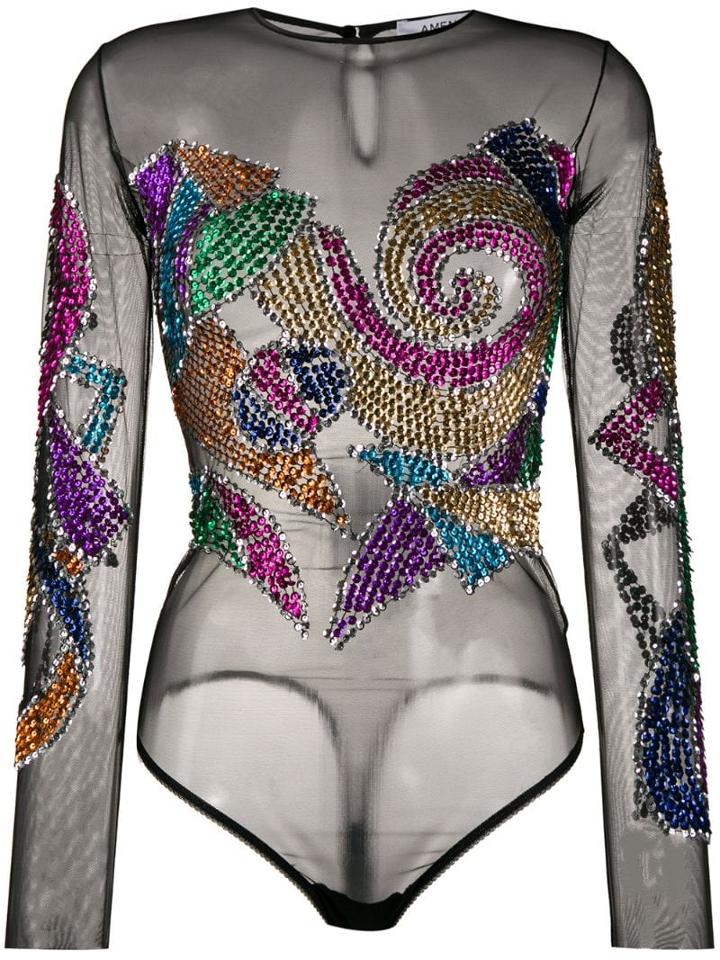 Amen Sequin Embroidered Sheer Body - Black