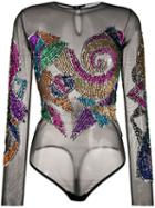 Amen Sequin Embroidered Sheer Body - Black