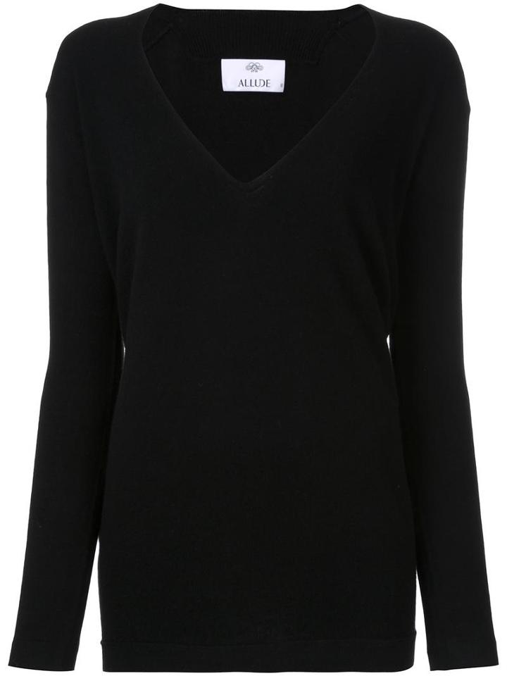 Allude Deep V-neck Knitted Top, Women's, Size: Xs, Black, Virgin Wool/cashmere