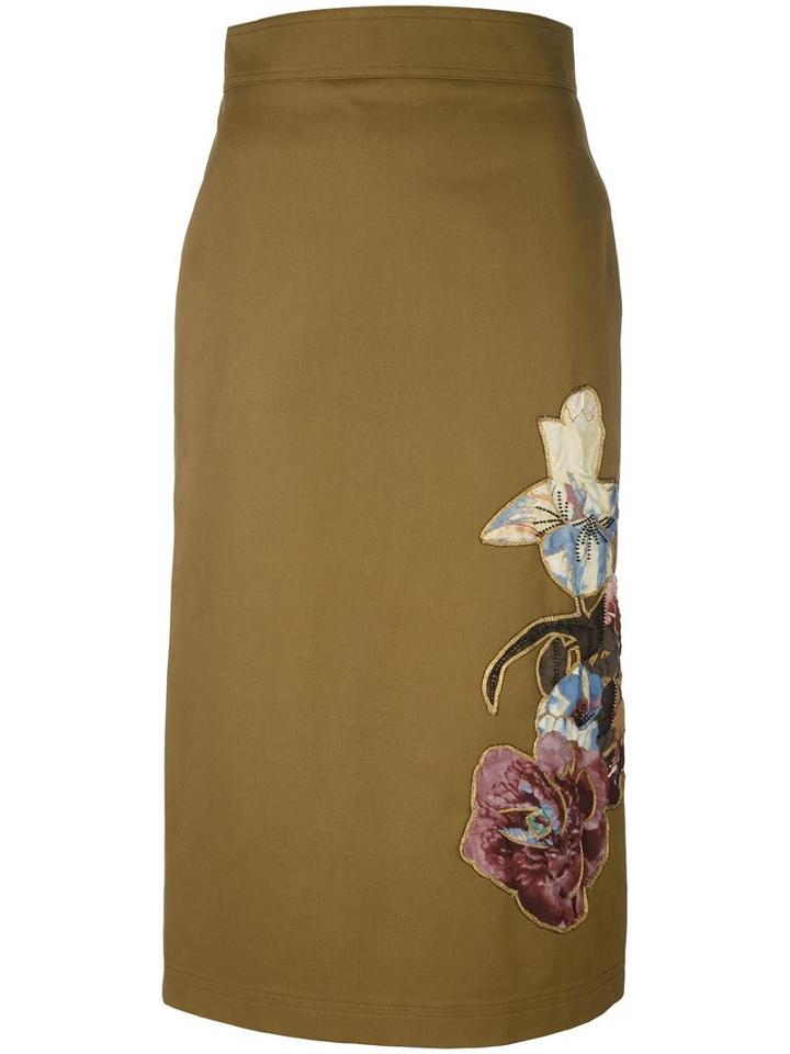 Valentino 'kimono 1997' Appliqué Pencil Skirt, Women's, Size: 36, Green, Cotton/silk/polyester/metallic Fibre
