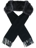 N.peal Fur Fringed Edge Scarf, Women's, Black, Rabbit Fur/cashmere