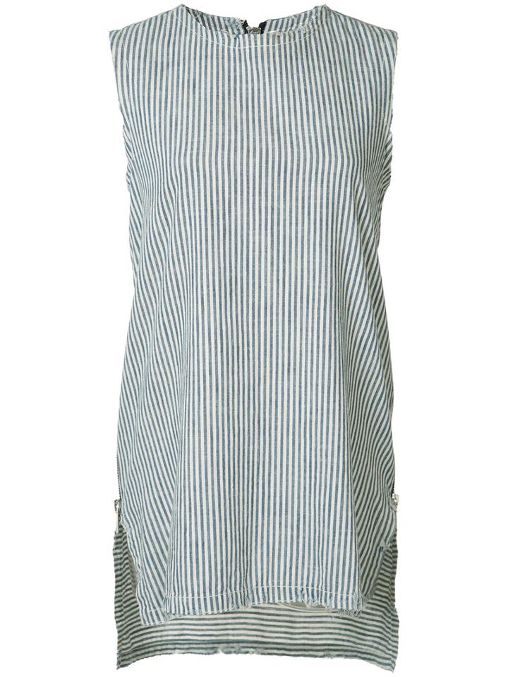Victor Alfaro - Ticking Stripe Distressed Top - Women - Cotton - 10, Blue, Cotton
