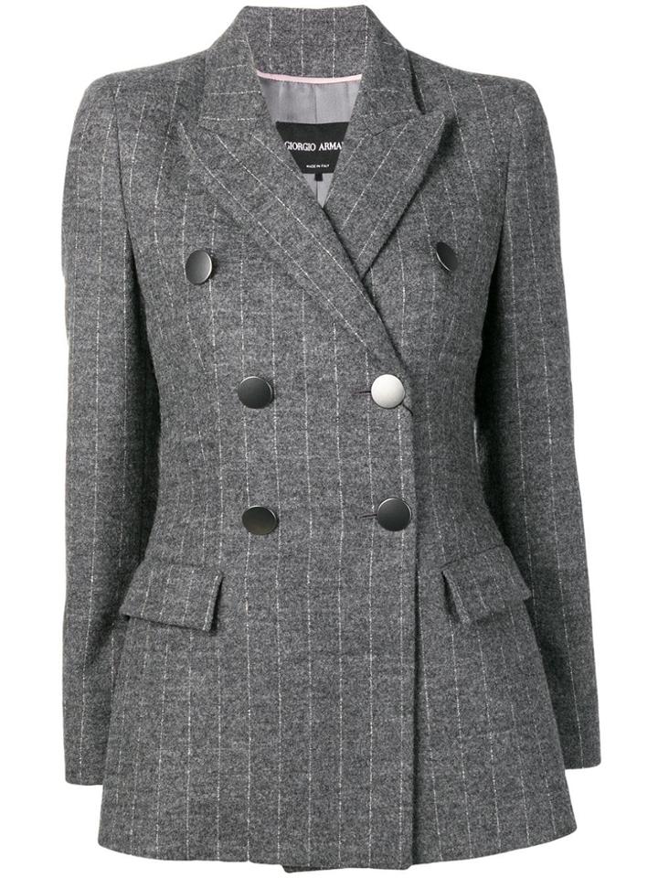Giorgio Armani Striped Double-breasted Blazer - Grey
