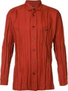 Issey Miyake Men Pleated Shirt, Size: 4, Red, Polyester/wool