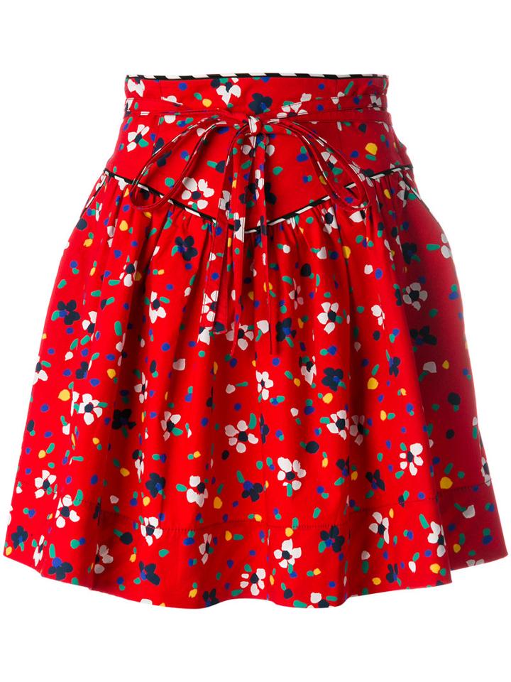 Marc Jacobs - Painted Flower Print Skirt - Women - Silk/cotton/spandex/elastane - 2, Red, Silk/cotton/spandex/elastane