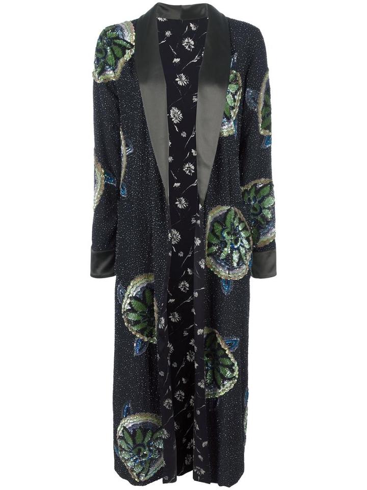 Etro Beaded Embroidery Coat, Women's, Size: 42, Black, Silk/glass/plastic/viscose